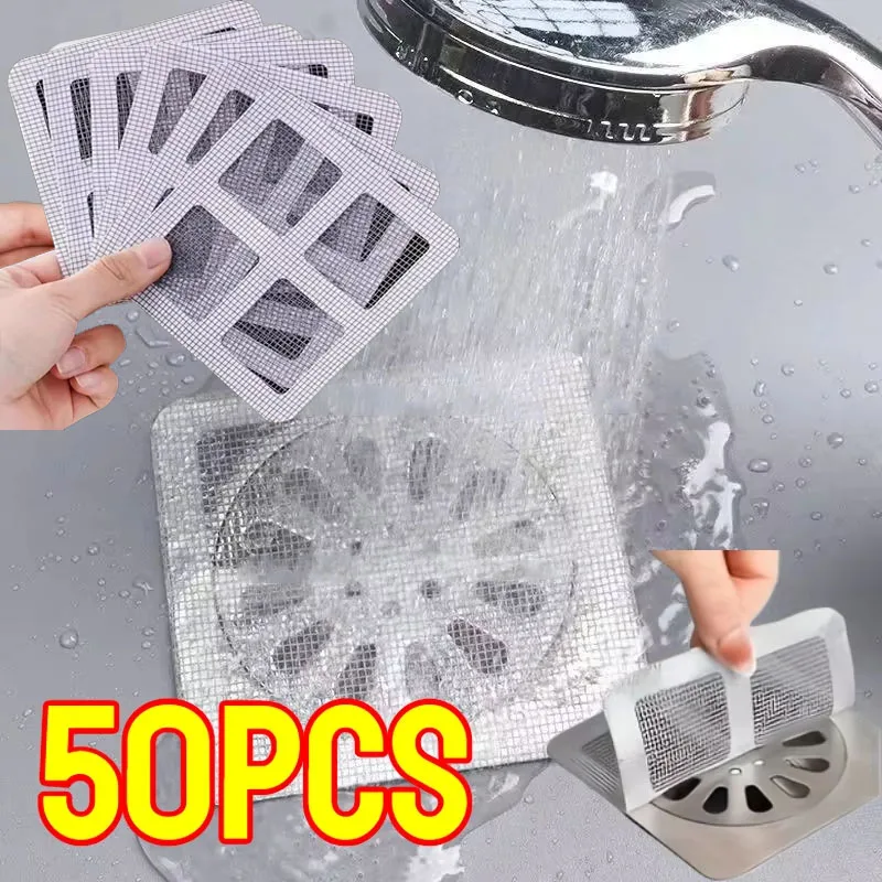 10-100Pcs Disposable Shower Drain Hair Catcher Mesh Anti-blocking Filter Floor Drains Sticker Shower Cover For Kitchen Bathroom