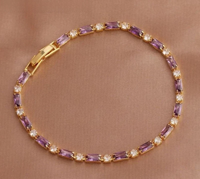 

925 Silver 18K Gold Amethyst Bracelet Chain For Women Fashion Jewelry