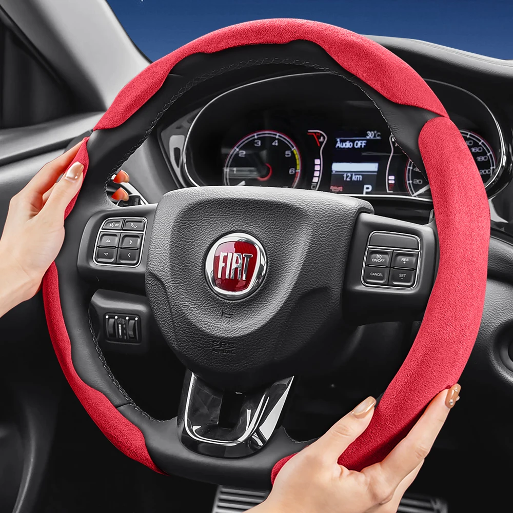Capa de Volante em Suede para Fiat, Tipo Snap-On, Antiderrapante e Durável, Compatível com Modelos como 500, Panda, Pandina, Tipo, Egea, Strada, Pulse, Cronos, Mobi, Argo, Fiorino, Ducato, Toro, Doblò, 500X, 600