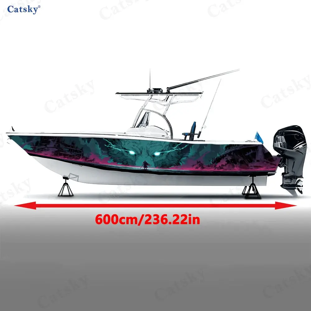 Giant Wolf Wasteland Walker Boat Sticker, PVC Waterproof Durable Vinyl Wrap Decals for Fishing Boats, Durable and Stylish Design