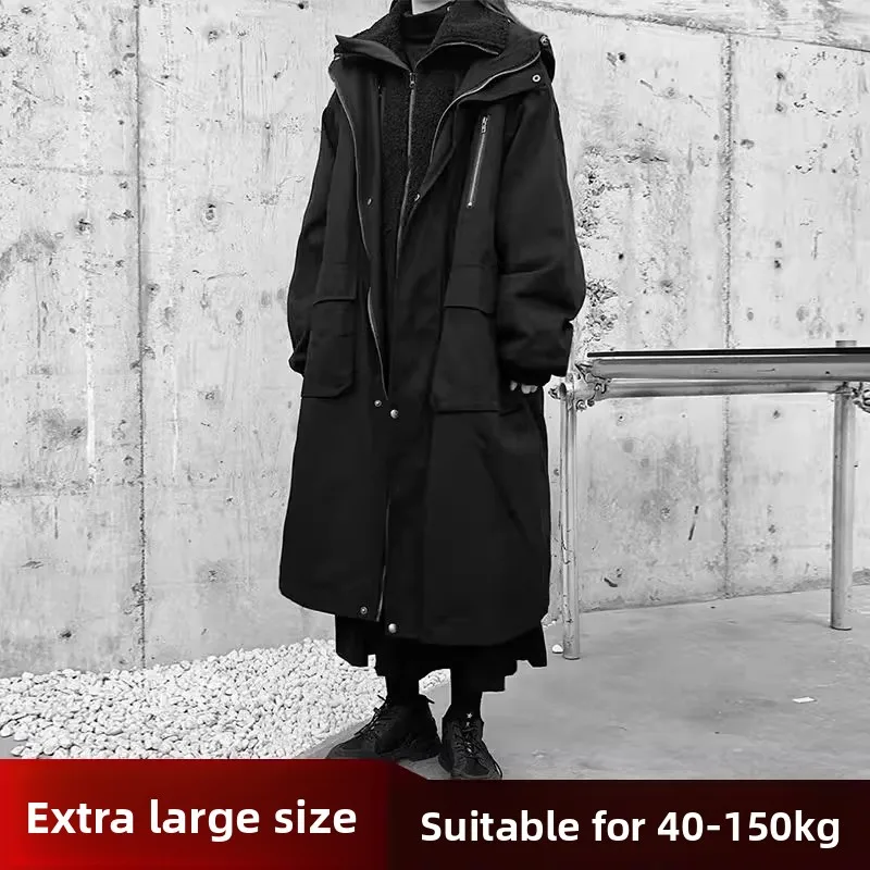 Autumn Winter Large Size 300 Pounds Sheepskin Velvet Long Cotton Jacket Men Loose Couple American Trendy Brand Coat Overcoat