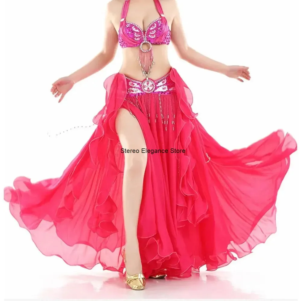 Lady Women Belly Dance Skirt Sequins Tassel Chiffon Dancing Skirt Arabic Dance Skirt Adult Show Costumes Hip Scarf Accessories