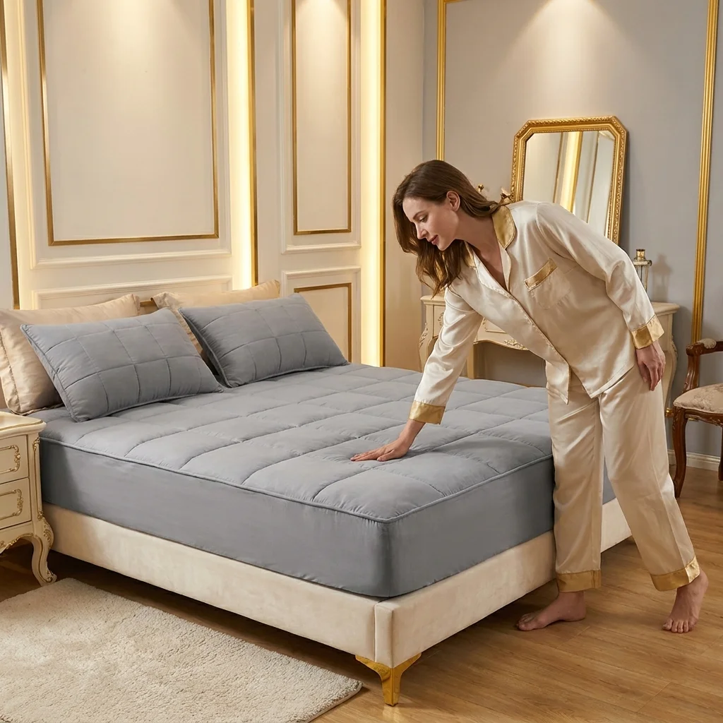 King Size Non-Run Fitted Sheet  Ultrasonic Quilted Soft Microfiber Padding Lightweight Bed Cover.