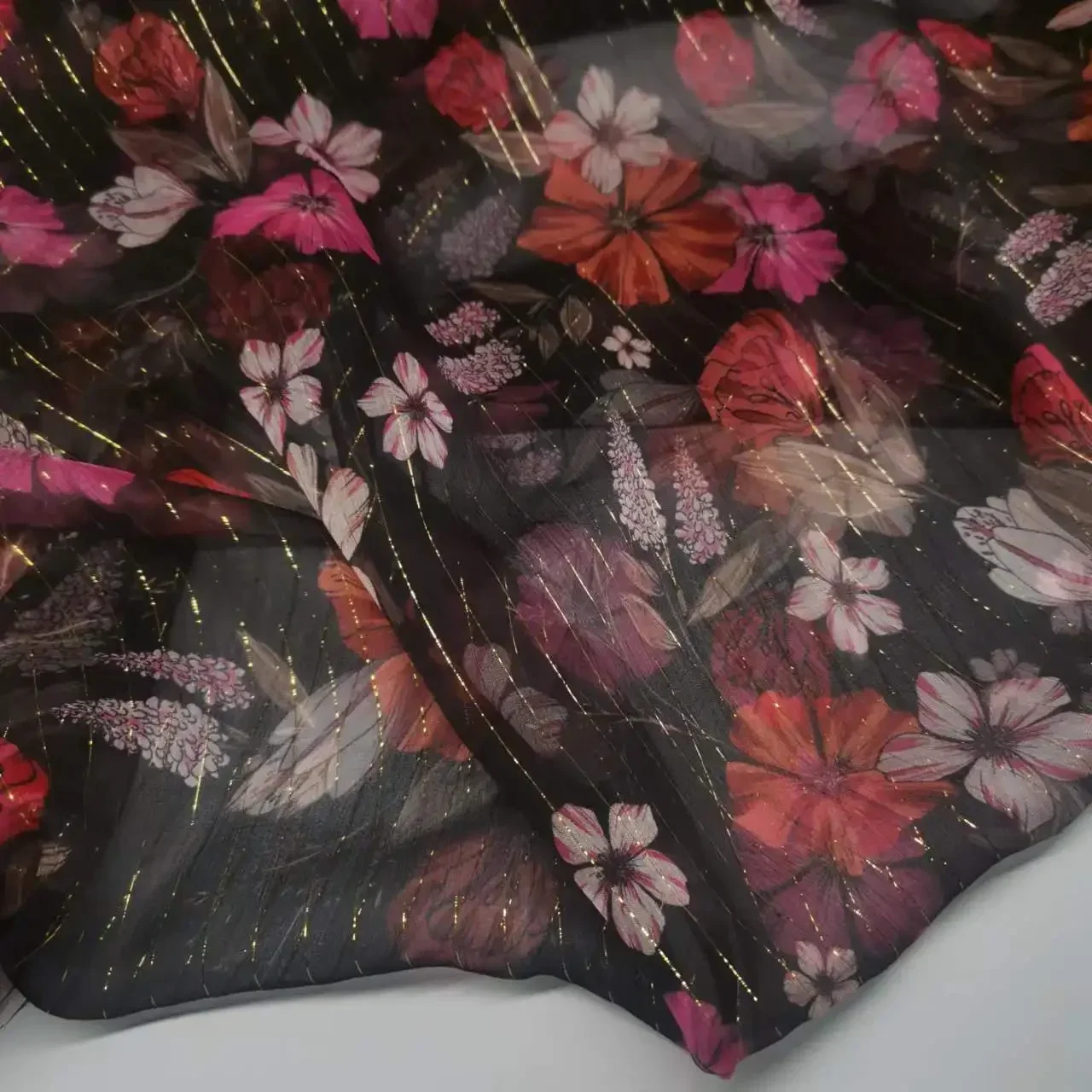 Silk Chiffon 6mm Soft Thin Fabric Metallic Jacquard Stylish Dress Scarf Material