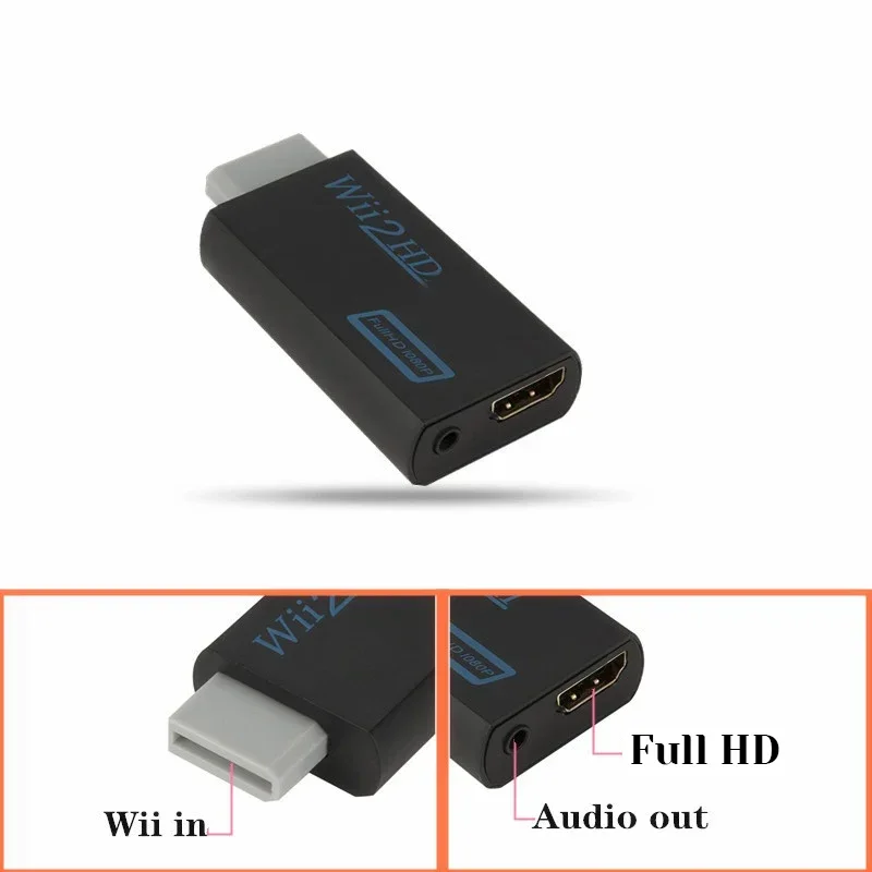 Convertitore adattatore compatibile Wii a HDMI Full HD 1080P Audio da 3,5 mm per PC Monitor HDTV Adattatore convertitore compatibile da Wii2 a HDMI