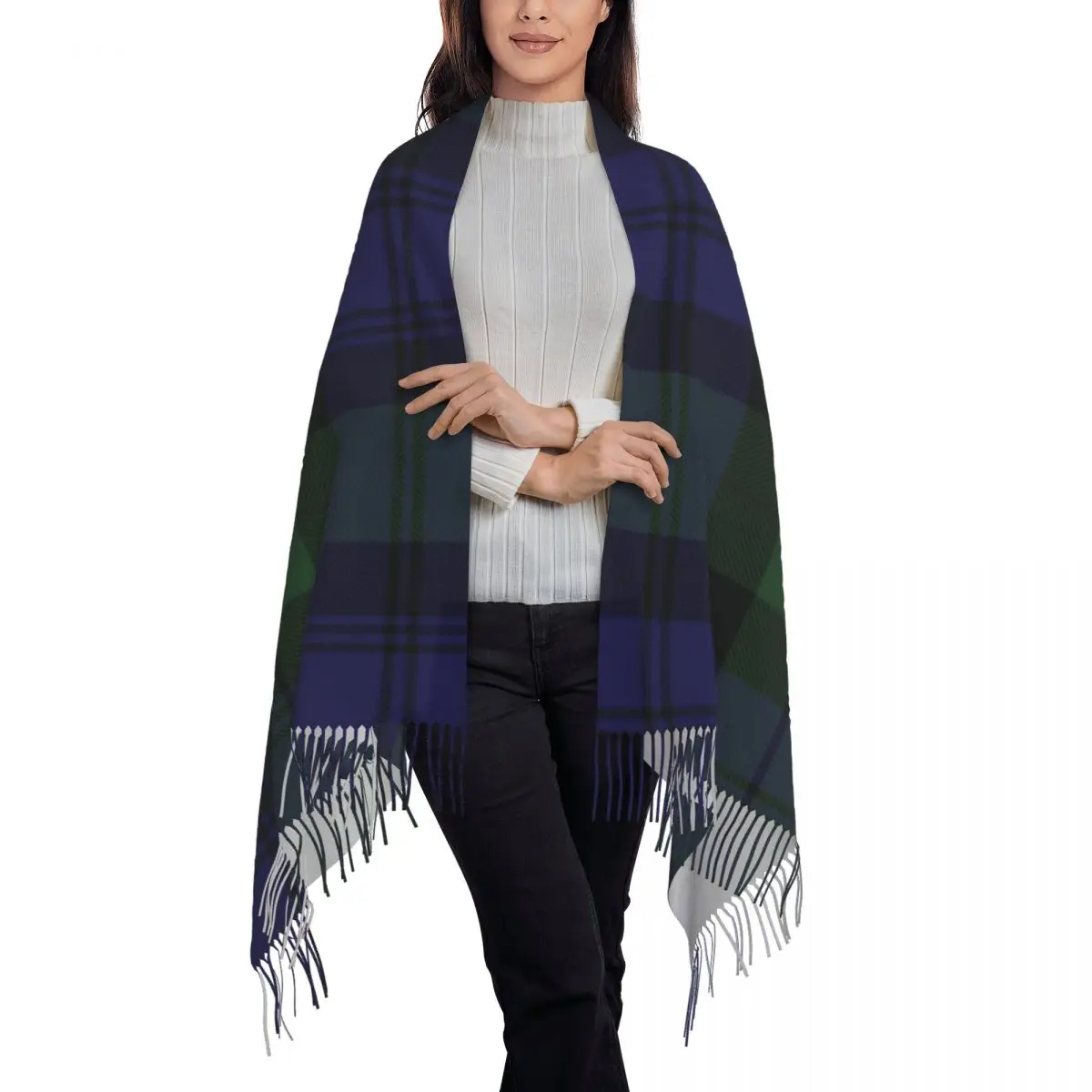 Black Watch Tartan Clock Green And Blue Tassel Scarf Women Winter Fall Warm Shawls Wraps Female Clans of Scotland Scarves