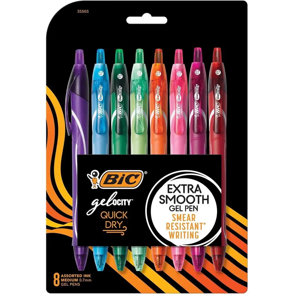 

Gelocity Quick Dry Assorted ColGel Pens, Medium Point (0.7mm), 8-Count Pack, Retractable Gel Pens With Comortable ull Grip