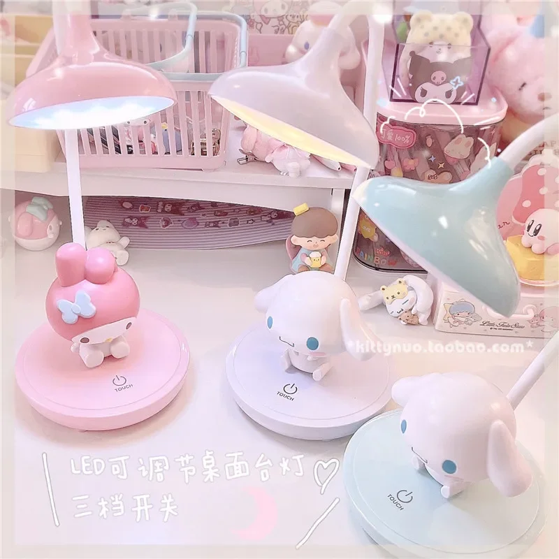 Kawaii Sanrio Cinnamoroll My Melody Desk Lamp Desktop LED Reading Night Light Table Lamp Bedroom Dorm Bedside Lamp Room Decor