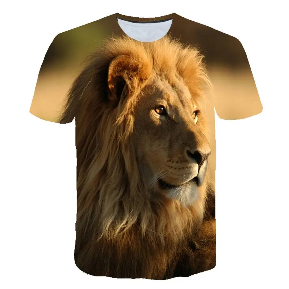 New Tide Summer Fashion Lion Picture T-shirts Casual Print Tees Hip Hop Personality Round Neck Short Sleev Tops