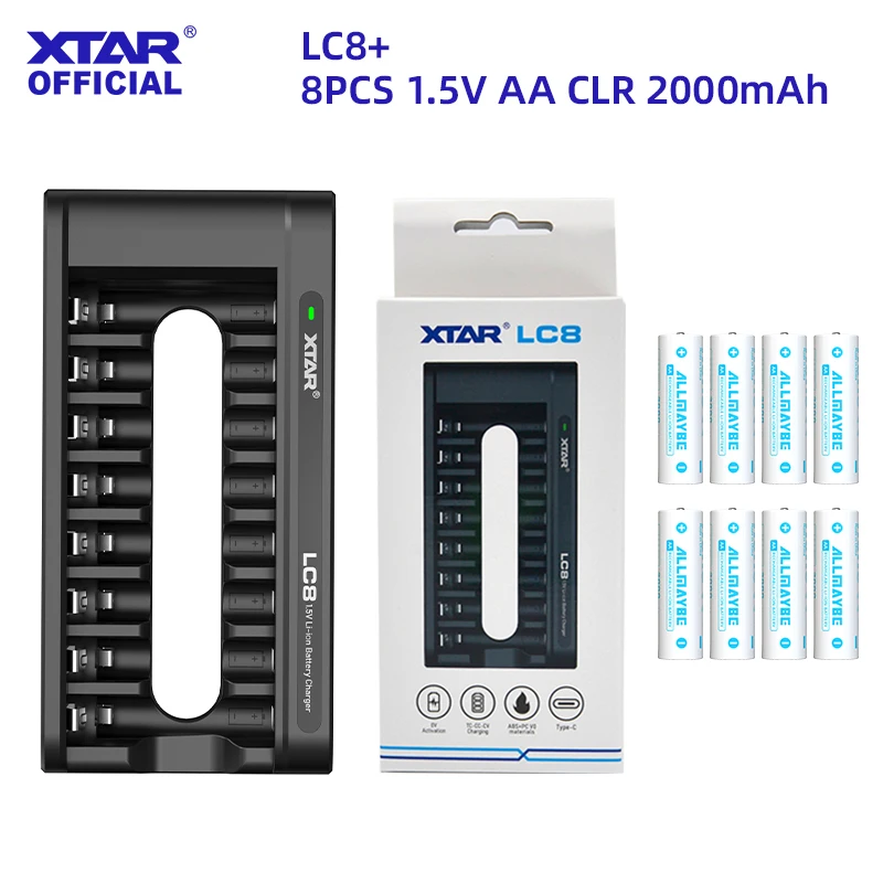 

XTAR LC8 Battery Charger+8PCS 1.5V AA CLR 2000mAh Rechargeable Li-ion Battery Constant Voltage Output & Linear Discharge