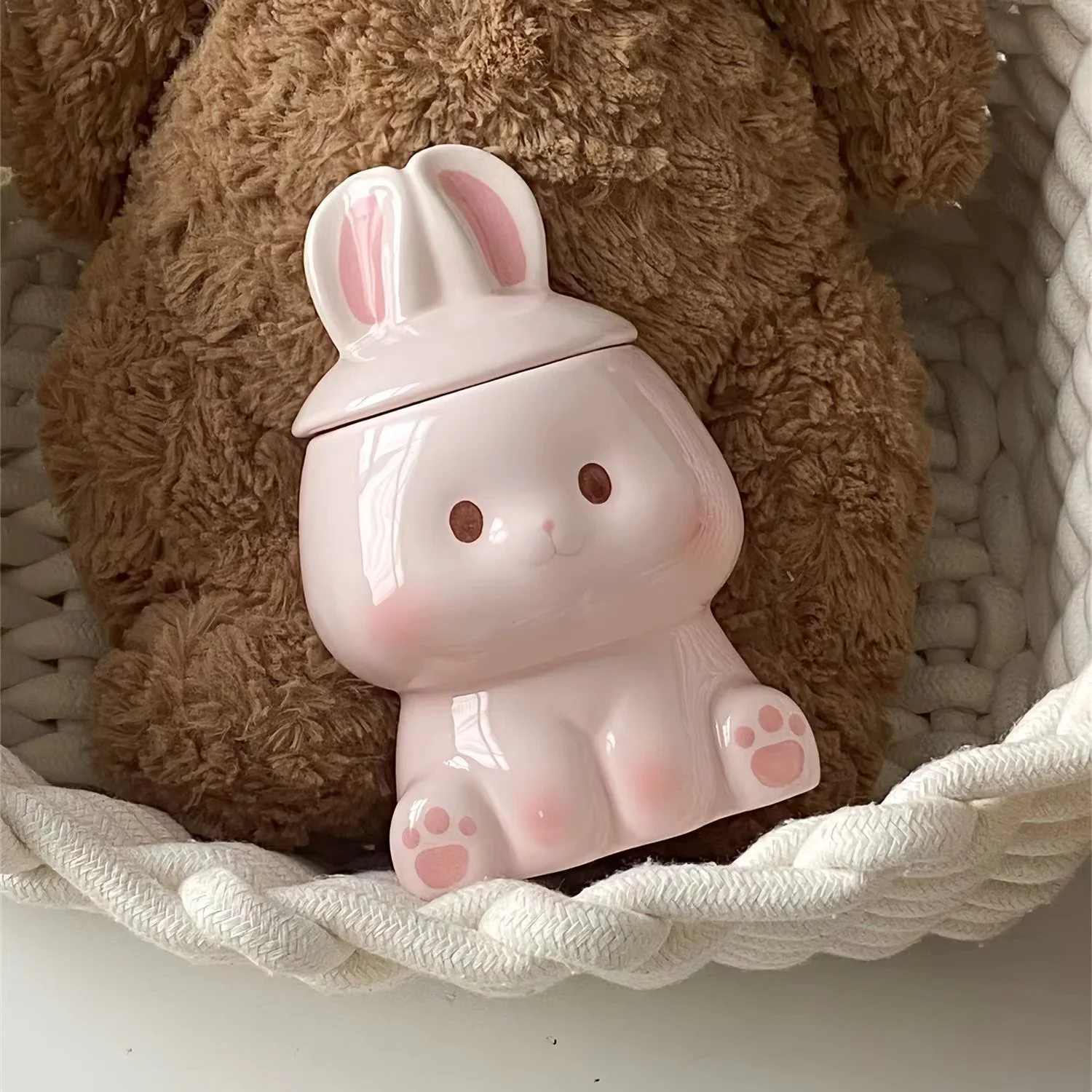 3D Rabbit Ceramic Mug, High-value Covered Coffee Mugs, Breakfast Milk Cups, Couple Kawaii Cup, Birthday and Valentine's Day Gift