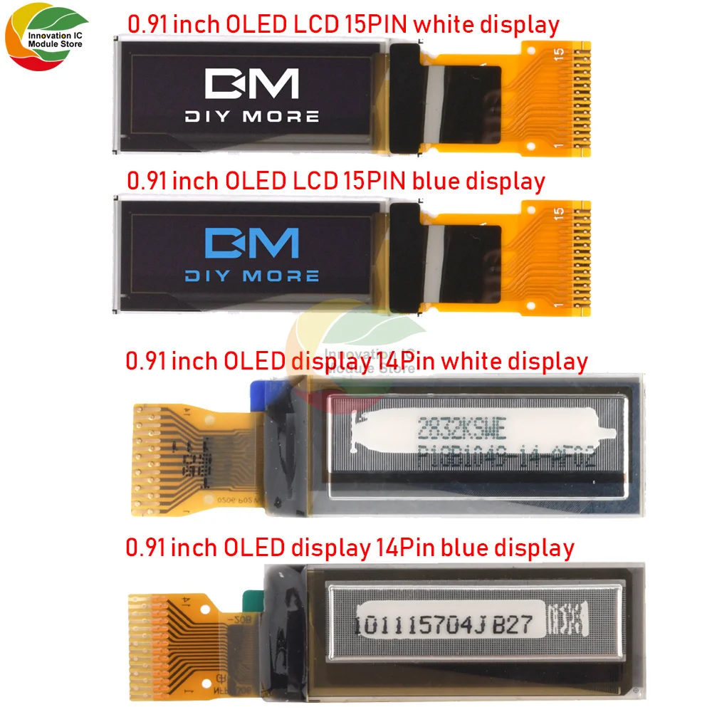 0.91 Inch OLED LCD Screen DC 3.3V Resolution 128*32 Driver Chip IIC SPI Interface 14/15PIN OLED LCD Module for Arduino