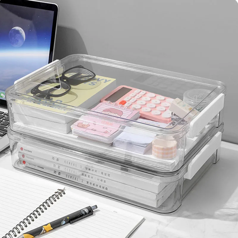 Transparent Desktop Document Storage Box A4 Organizing Case Office Supplies Stationery Card Puzzle Organized