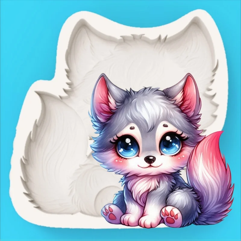 Sitting Posture Little Wolf Silicone Mold, Fondant Chocolate Homemade Silicone Mold - view 3