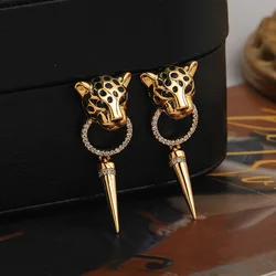 Black Enamel Leopard Dangle Earring Gold Plated Personalized Hip-hop Trendy Punk Animal Jewelry for Women