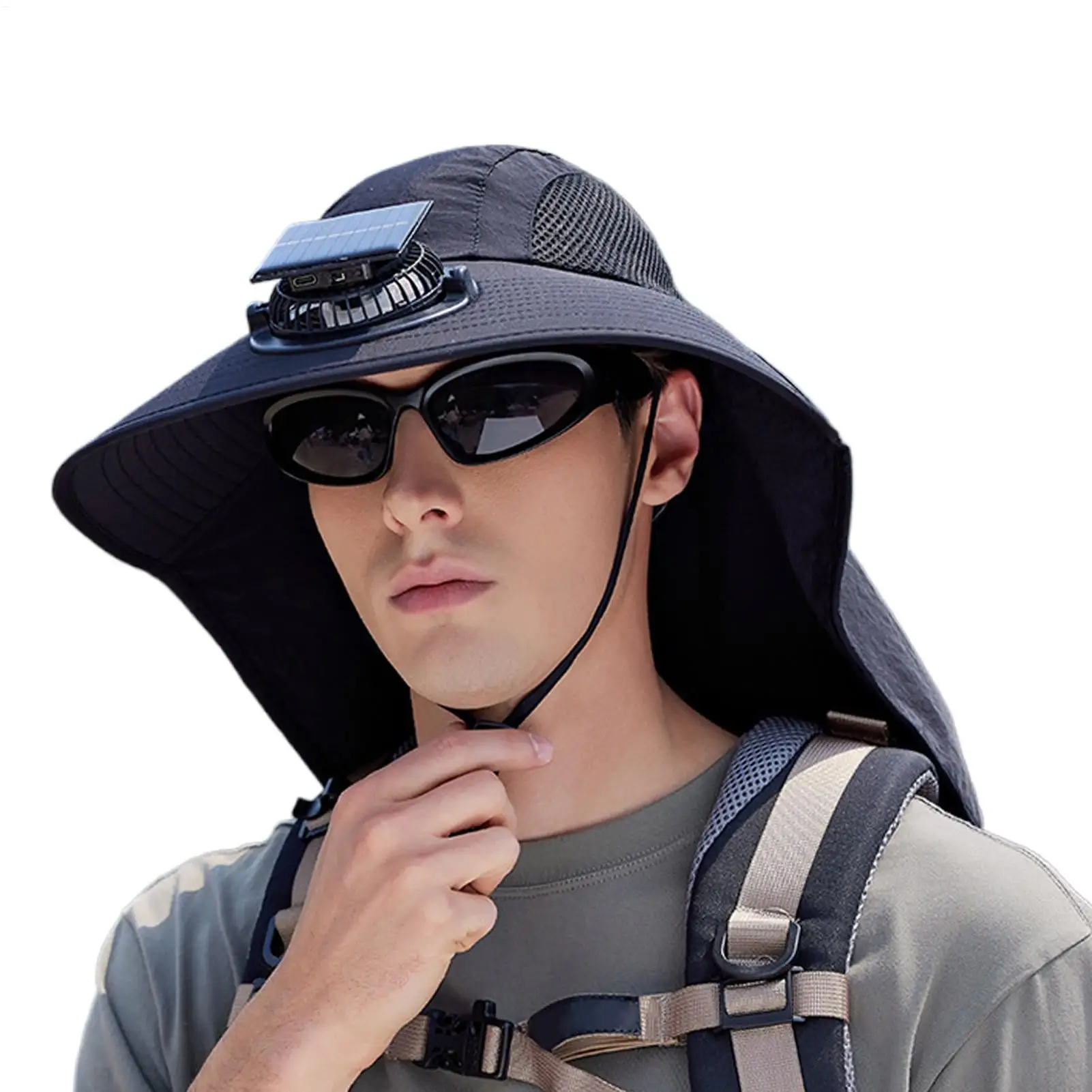 

Solar Fan Hat Sun Hat with Fans Solar Power UV Protection USB Charging Wide Brim Headwear for Men Women Camping Gardening Travel