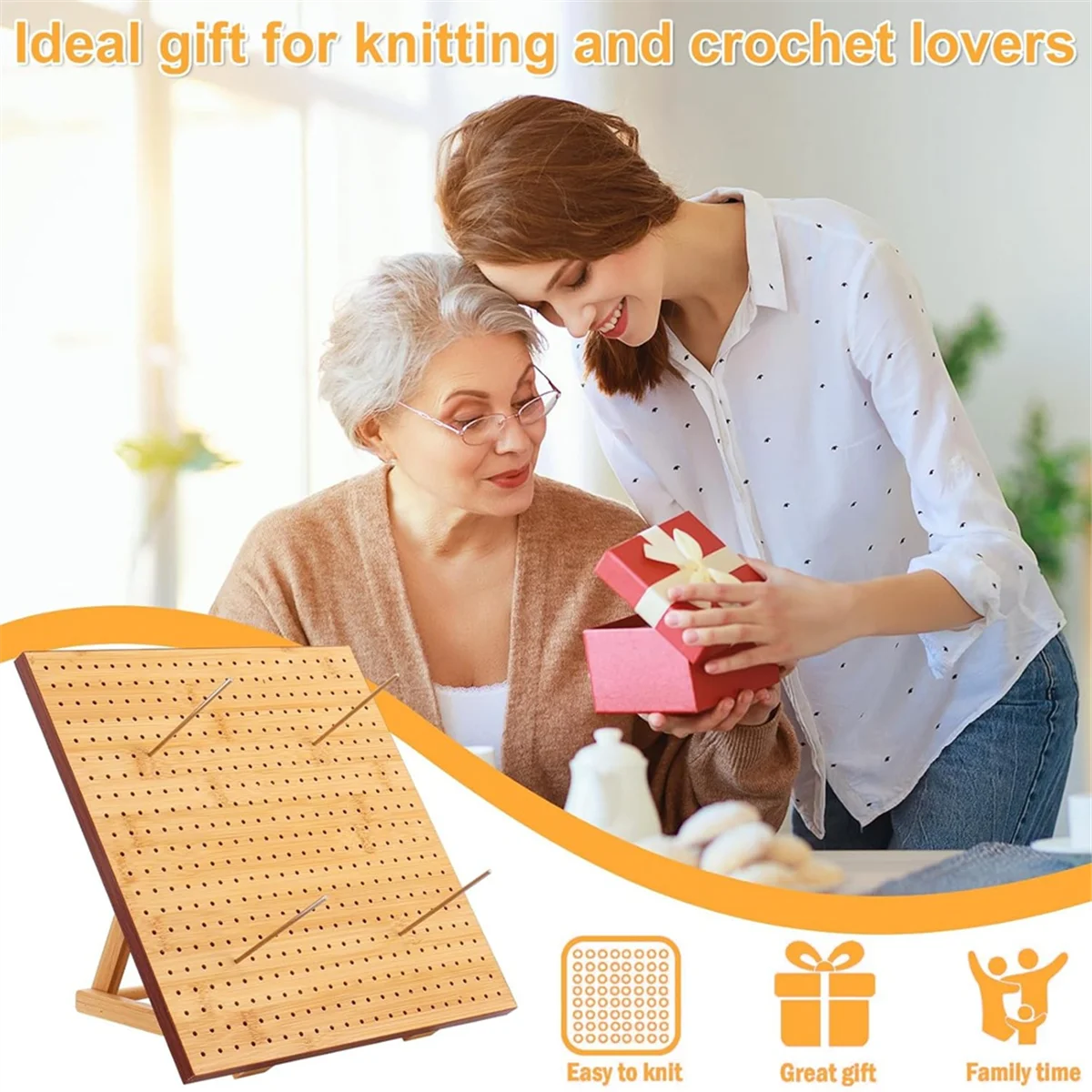 AA98 11.4 Inch Crochet Blocking Board with 20 Pins/Pegs, Blocking Board for Crocheting Knitting, Wooden Crocheting