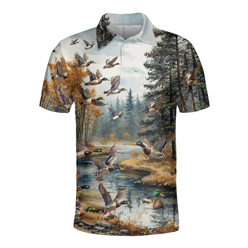 Mallard Hunting 3D Printed Short Sleeve Polo Shirts For Men Clothes Casual Camo POLO Shirt Wild Duck Short Sleeve Hound Dog Tops