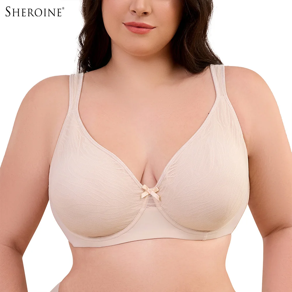 

Sheroine Plus Size Floral Lace Bra Underwire Minimizer Full Coverage Unpadded Bras High Support for Big Breats Daily Wear
