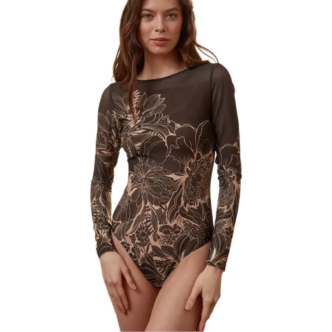 S-XXL Women's Sheer Mesh Swimsuit Sexy Corset Lace Up Halter Bodysuit One Piece Summer Swimwear Holiday Floral Beachwear Outfits