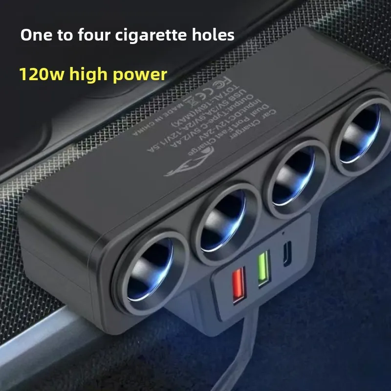 

Car Cigarette Lighter One To Four with QC3.0 + USB + PD Fast Charging Interface 12V24V Universal