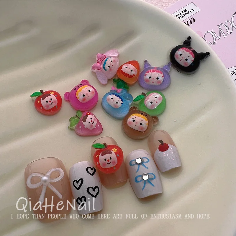 20pcs Cute cartoon transparent colorful apple animal girl mini cartoon nail charms resin DIY nail decoration nail art jewelry