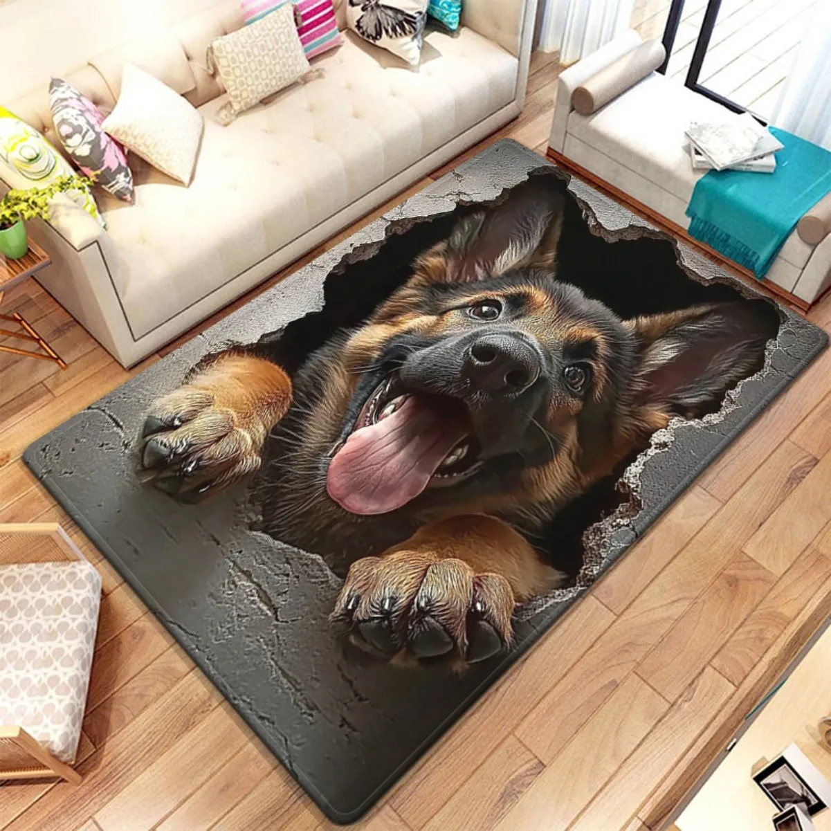 Stylish German Shepherd Dog Pet Cutout Rug Novelty Floor Mat for Dog Lovers Home Decor Gifts Indoor Carpet Pet Mat