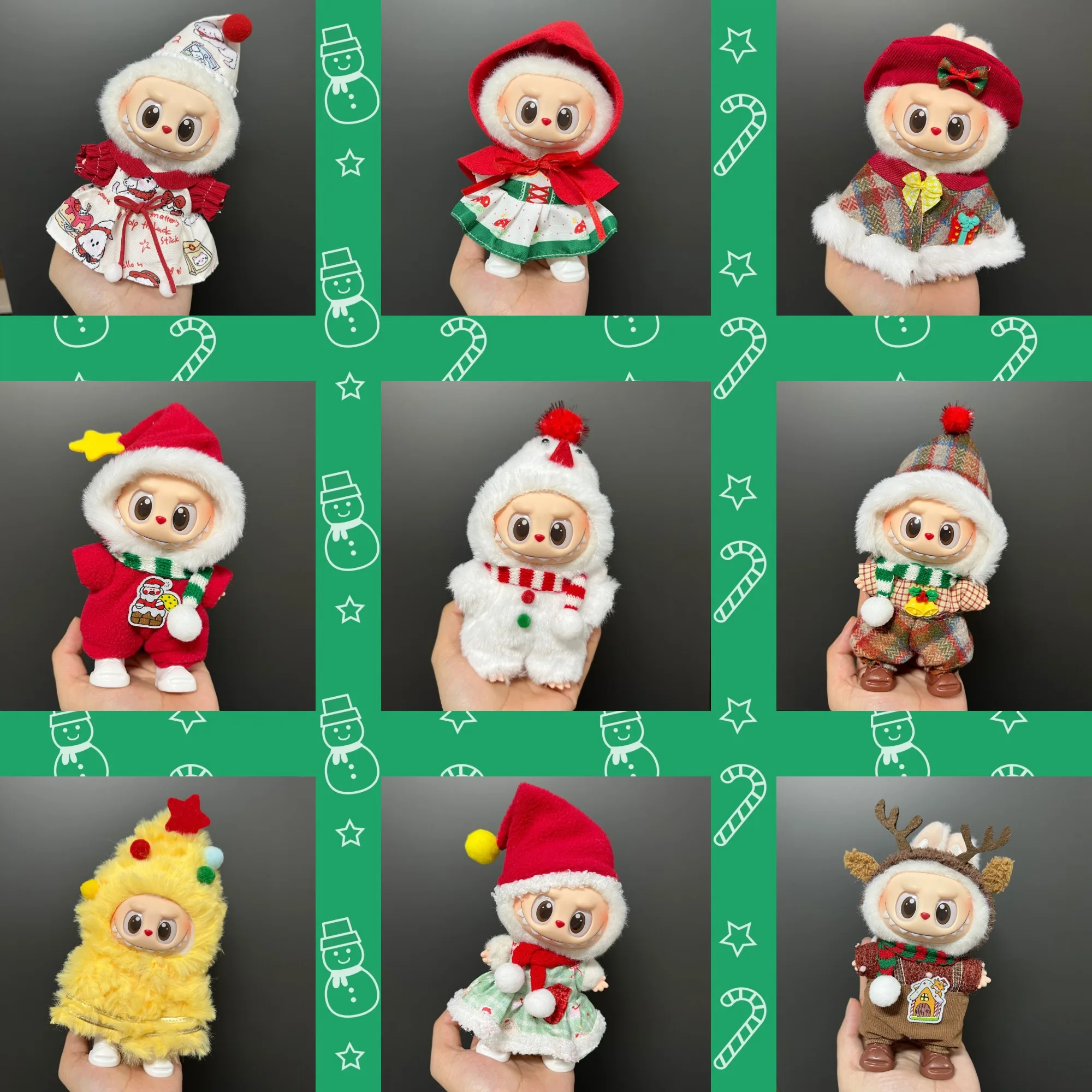 

For 15/17cm Labubu Christmas Outfit Christmas Red&Green Deer Theme Set Labubu Ropa unique Christmas Gift
