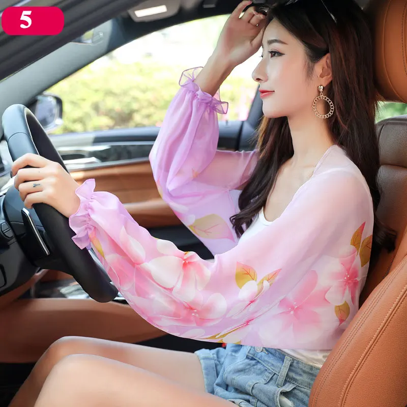 

Summer Chiffon Floral Arm Cover Women Driving Sun UV Protection Sleeve Riding Arm Shade Shawl Scarf Long Sleeve Shawls And Wraps