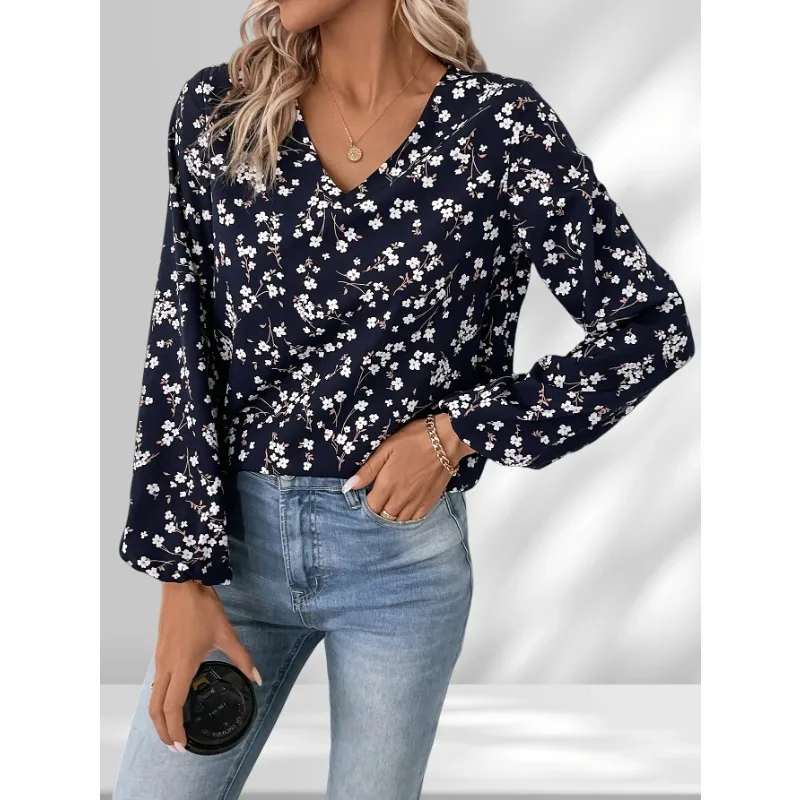 Plus Size Women Floral Print V-Neck Chiffon Blouse Top Summer Fashion Thin Style Versatile Neckline Sleeveless Dressy Top