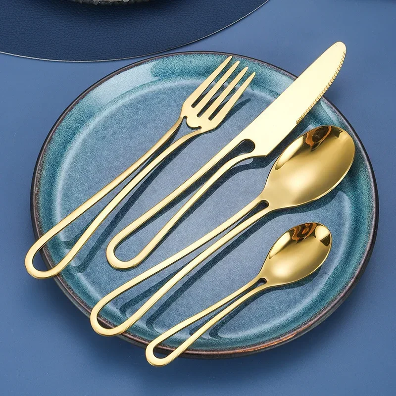 4pcs INS Cutlery Set 304 Stainless Steel Knife Fork Spoon Steak Western Dessert Cake Flatware Dinnerware Kitchen Accessories