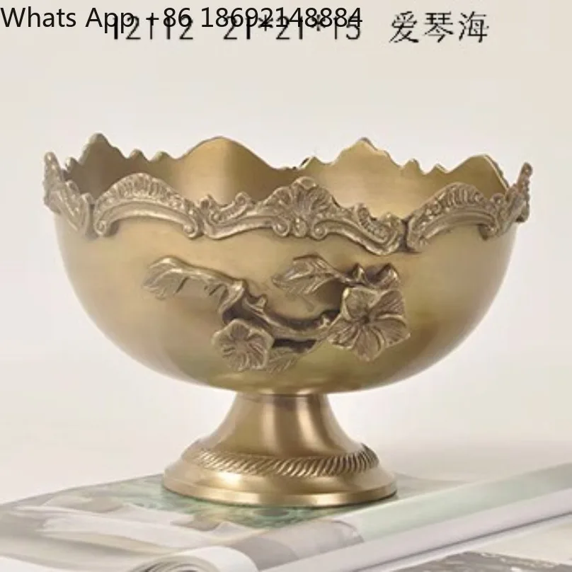 Handmade Vintage Brass Fruit Plate Luxury Golden Snack Tray Home Table Decor Ornament