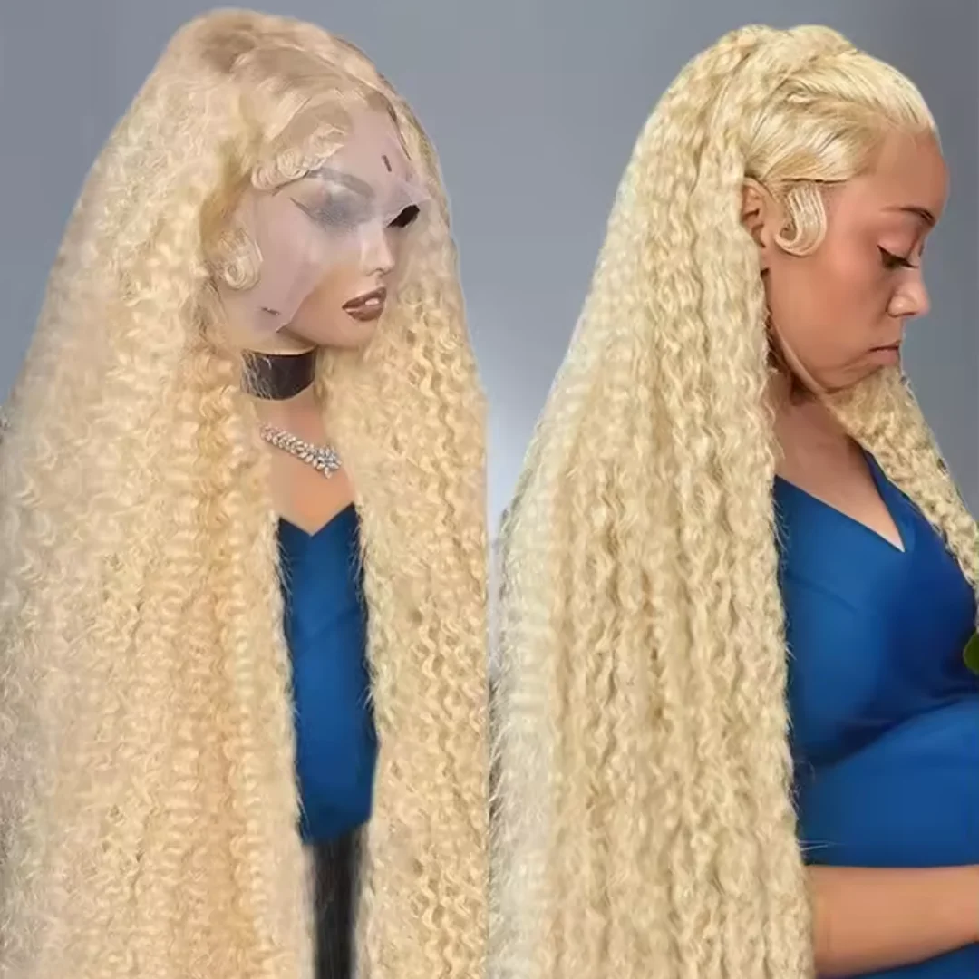 

613 HD Lace Frontal Wig 13x6 220 Density Blonde Curly Wig 13x4 Transparent Lace Front Wigs Deep Wave Human Hair Wigs For Women