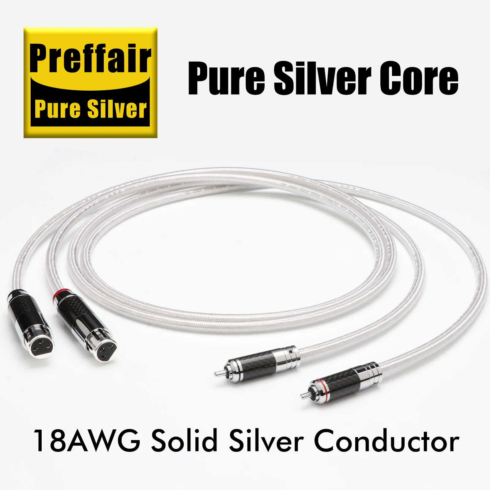 HiFi 99.998% Pure Silver Plated Audiophile RCA Cable, Low Noise PTFE Insulation 18AWG XLR Interconnect Cord for DAC/Pre-Amp