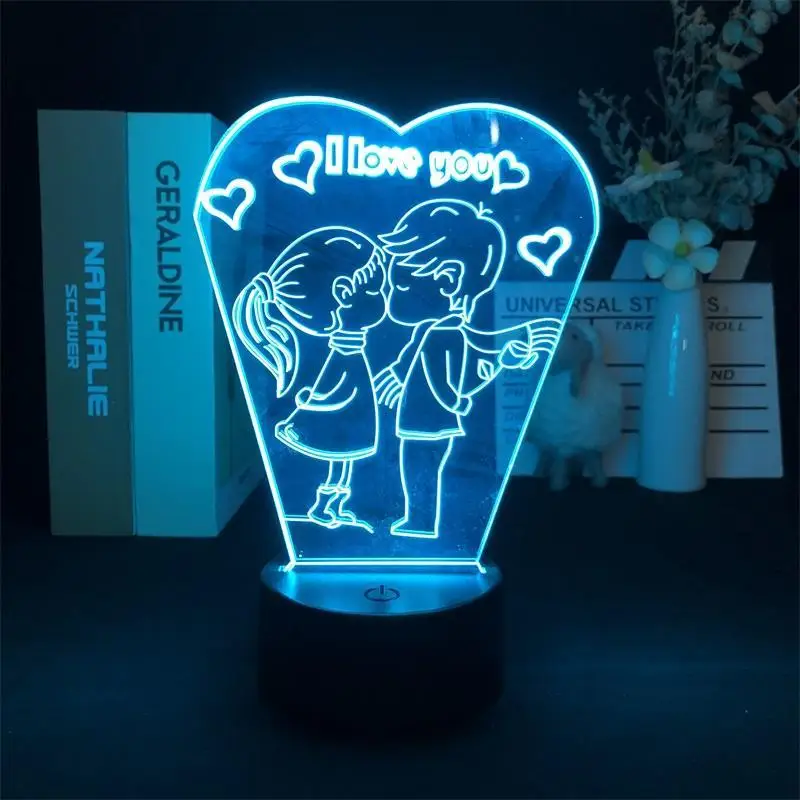 

Boys and Girls 3D Night Light Lover Design Nightlight Projector 7 Colors With USB Port LED Table Lamp Decor Valentine's Day Gift