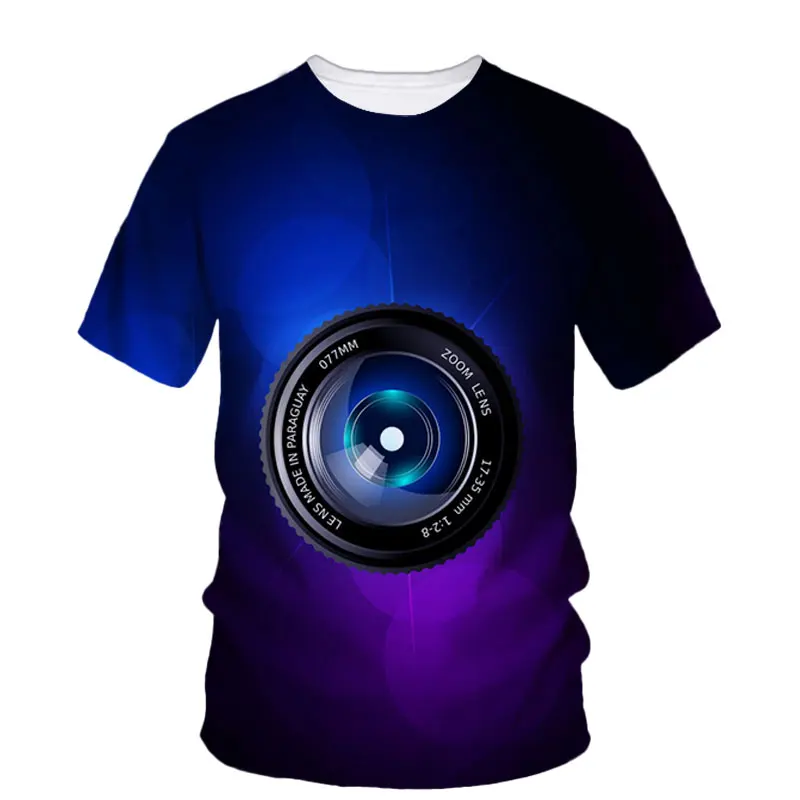 Camera Lens 3d Hd Printing Summer Men\'S Personality T-Shirt Fashion Street Trend Short Sleeve Creative Harajuku Crewneck Top