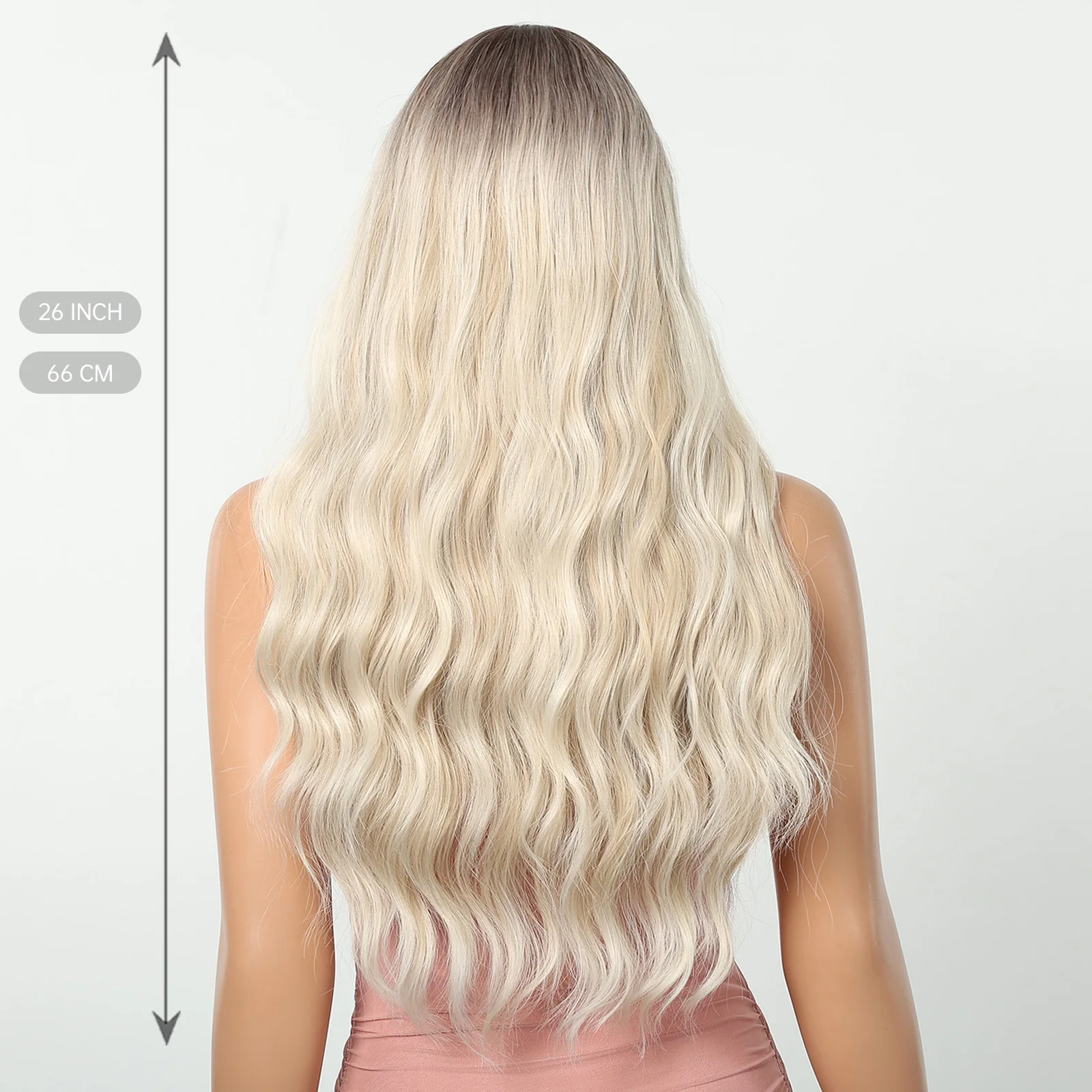 HENRY MARGU Platinum Blonde Synthetic Wigs Long Water Wavy Wig with Bangs Ombre Dark Roots Blonde Hair Heat Resistant Daily Wig