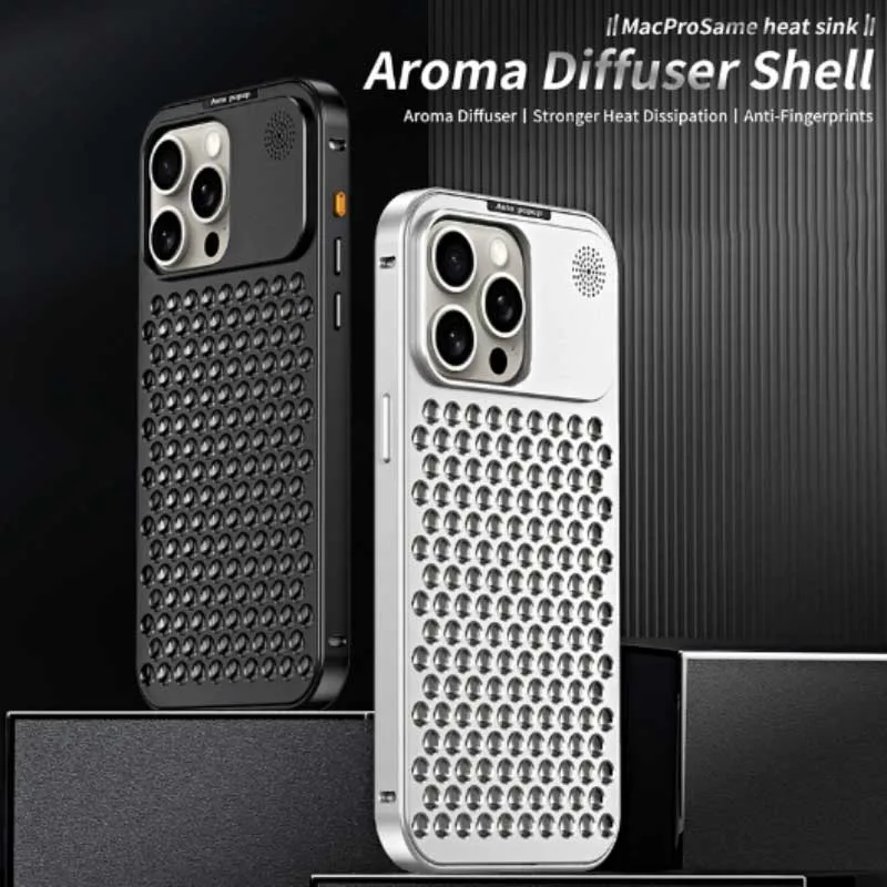 

For iPhone 15 Pro Max Luxury Metal Heat Dissipation Phone Case for iPhone 14 13 Pro Max 15Plus Hollow Fragrance Aluminum Cover