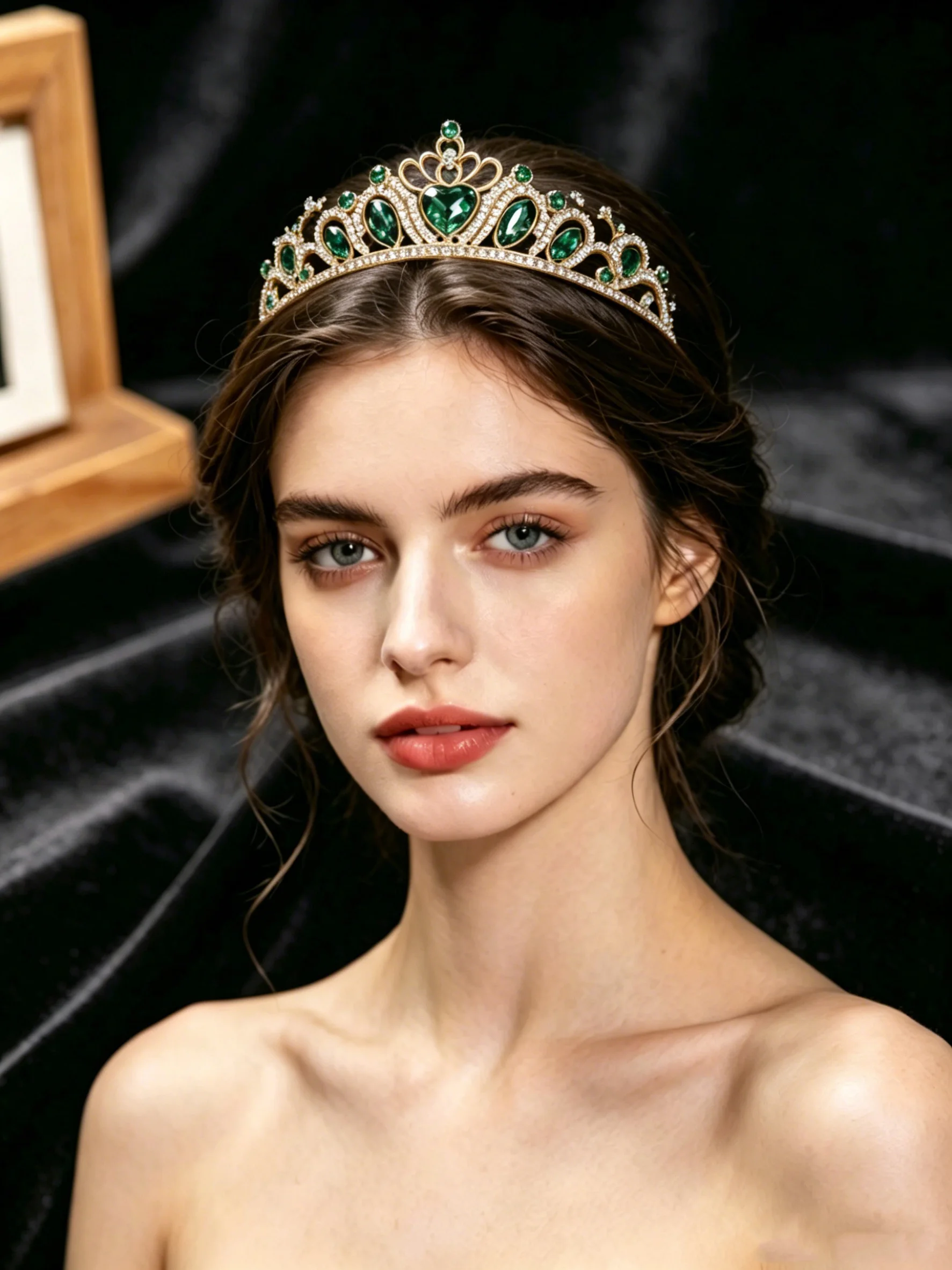 Retro Heart-Shaped Emerald Green Rhinestone Crown European-Style Light Luxury Bridal Wedding Headpiece Birthday Party Dress Runway Crown