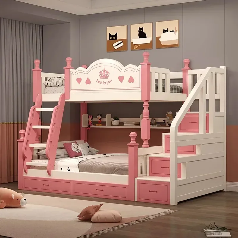 Modern Design Multi-functional Children Use Twin Size Kids Wooden Bunk Beds With Stairs And Bookcase