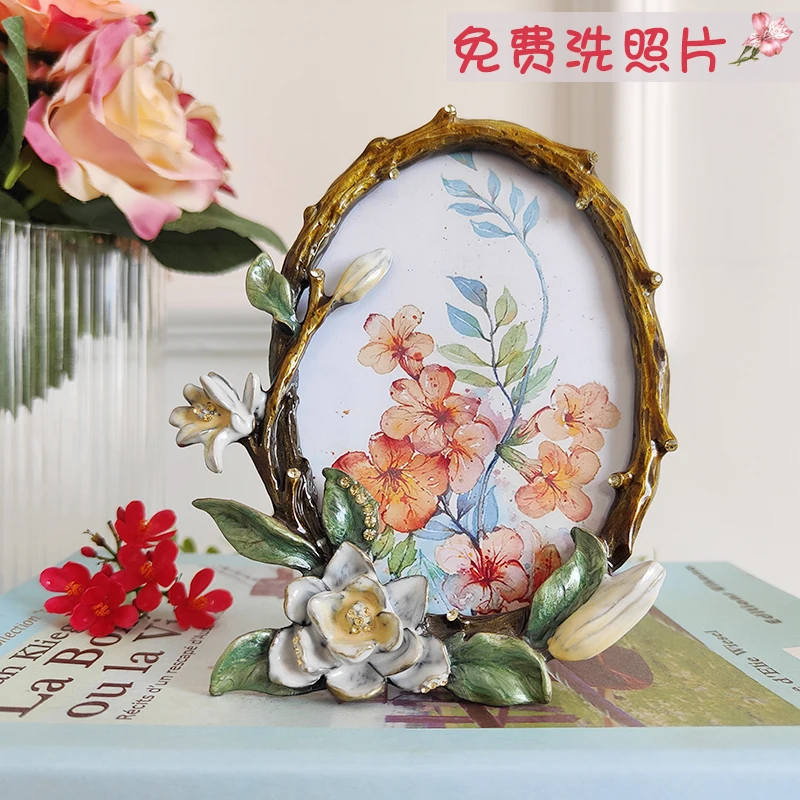 European retro enamel color diamond-encrusted photo frame oval 5-inch table creative baby children American photo frame gift