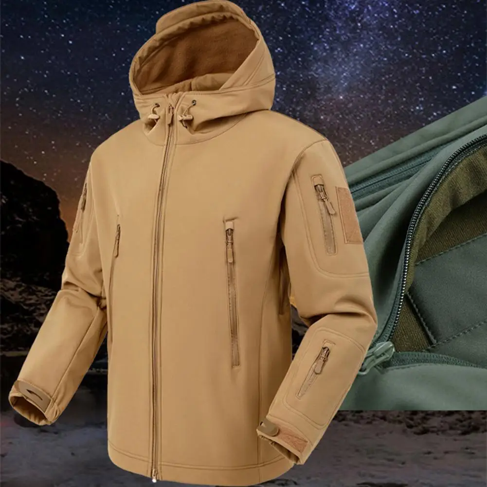 

Men Hooded Jacket Stylish Men's Hooded Jacket With Multiple Pockets Zipper Closure Long Sleeves Outdoor Trench For All-weather