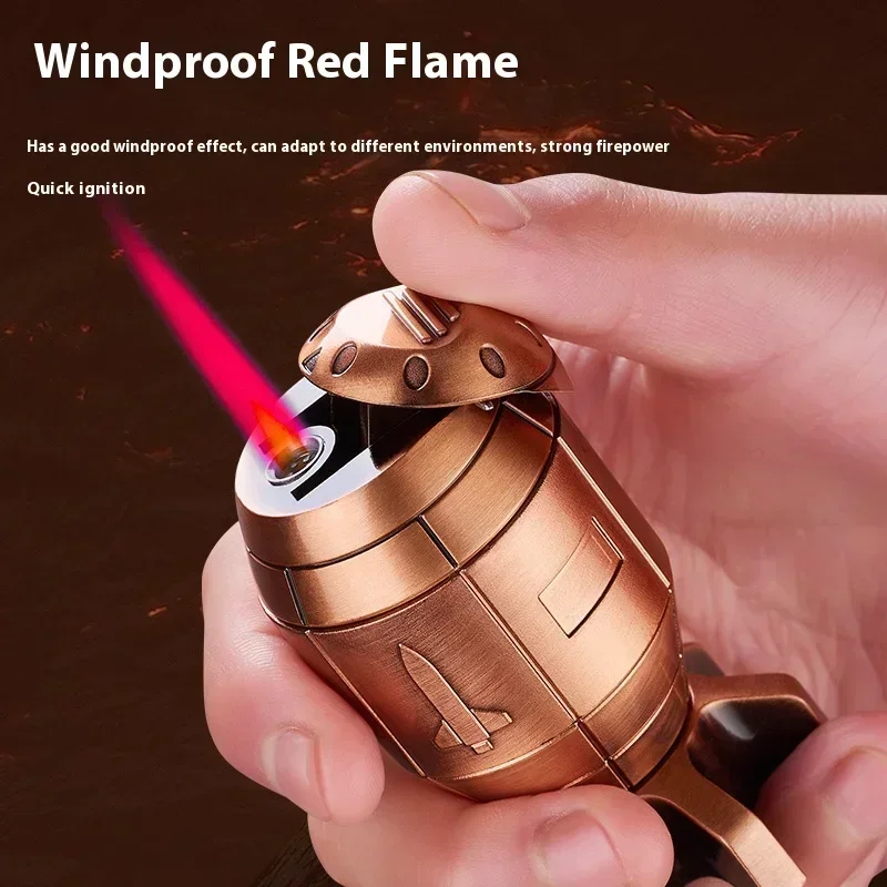 Creative Metal Rotating Missile Shaped Lighter Windproof Straight Forward Red Flame Gas Lighter for Gift Cigarette Accessories