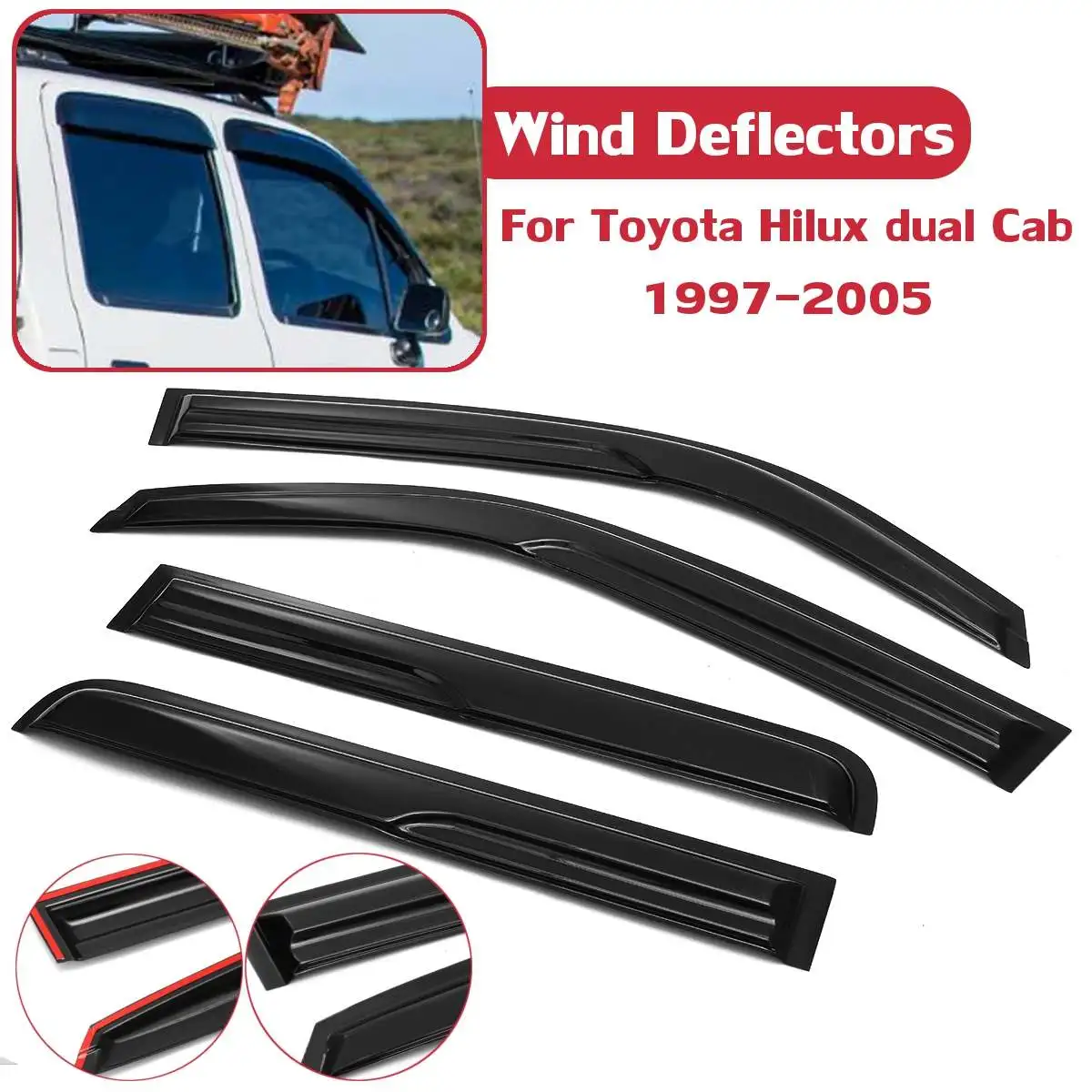 4PCS/set Car Window Wind Deflectors Tinted For Toyota For Hilux Dual Cab 1997 1998 1999 2000 2001 2002 2003 2004 2005