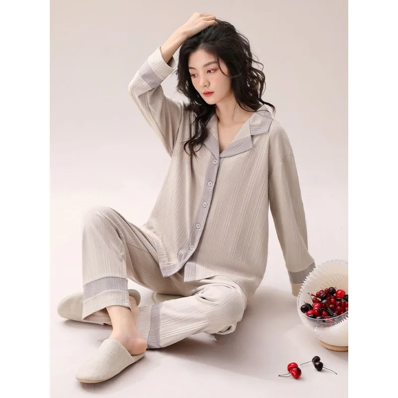 Spring and Autumn Pure Cotton Long Sleeve Cute Ms.cardigan Large Size New Style A Loungewear Set Comfort Delicacy Pajamas Female