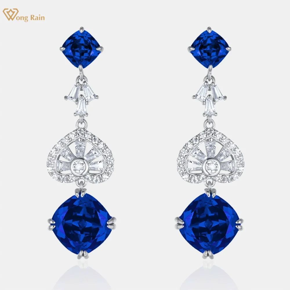 

Wong Rain Luxury 925 Sterling Silver 10 MM Sapphire Paraiba Garnet High Carbon Diamond Gemstone Drop Earrings Fine Jewelry Gifts