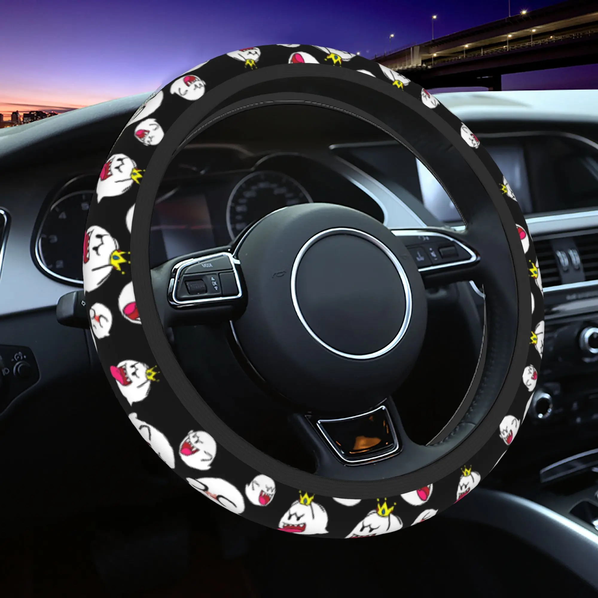 

38cm Steering Wheel Covers Cute Elastic Super Marios Cartoon Game Braid On The Steering Wheel CoverElastische Car Accessories