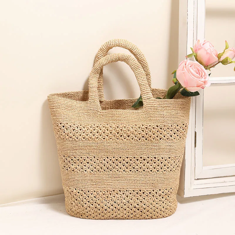 

Summer Raffia Beach Bags for Women Bucket Bag Handmade Hollow Woven Bags Handbags and Purses Travel Straw Shoulder Bag Shopper