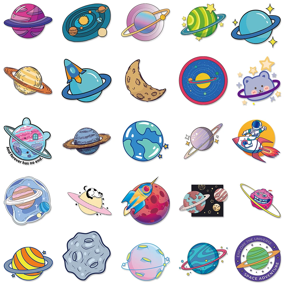 10/30/50PCS Cosmic Planet Cartoon Graffiti Stickers Fridge Guitar Laptop Motorcycle Travel Waterproof Sticker Cute Decal Toy