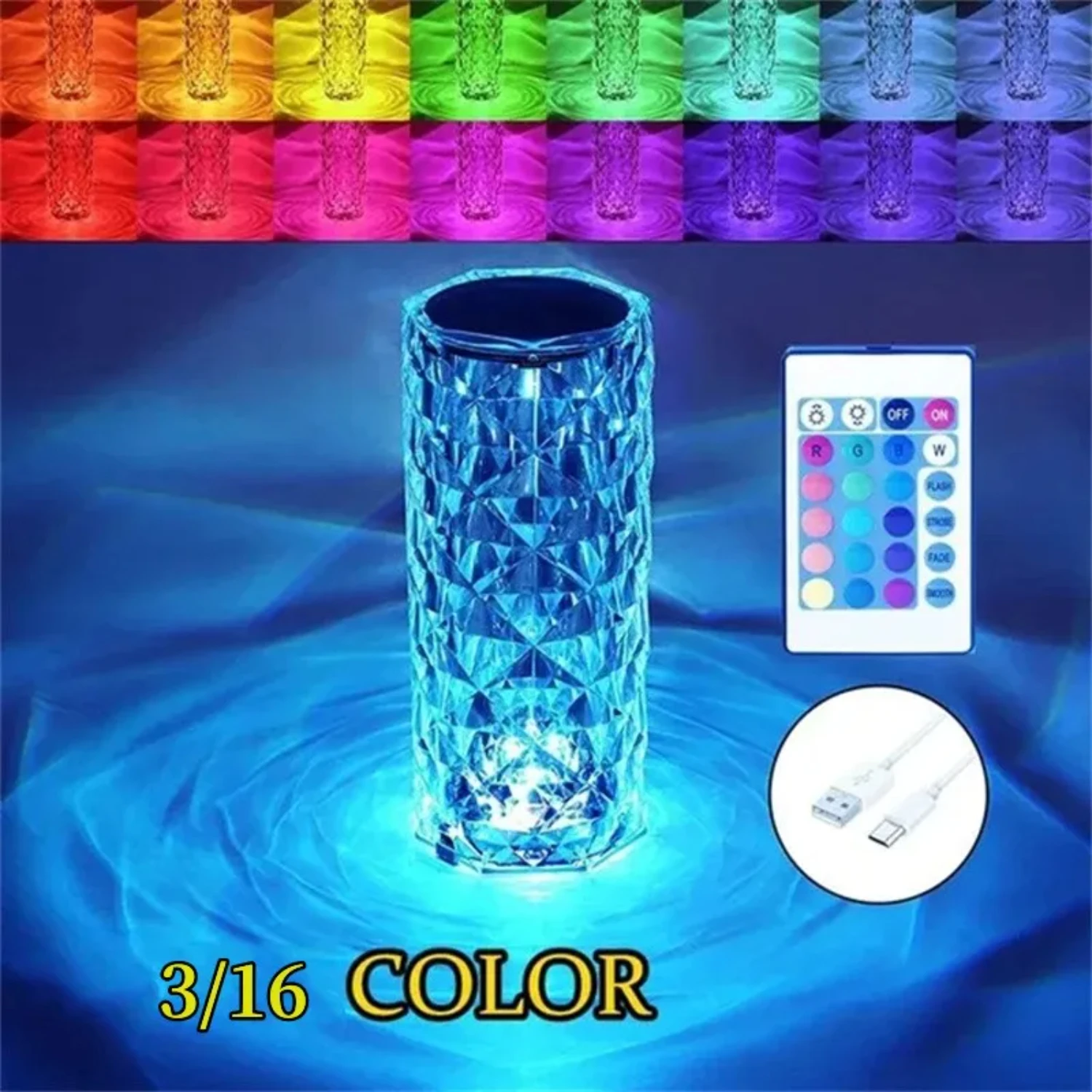 USB LED Crystal Table Lamp Projector - 16 Rose Colors - Cozy & Romantic Bedroom Oasis